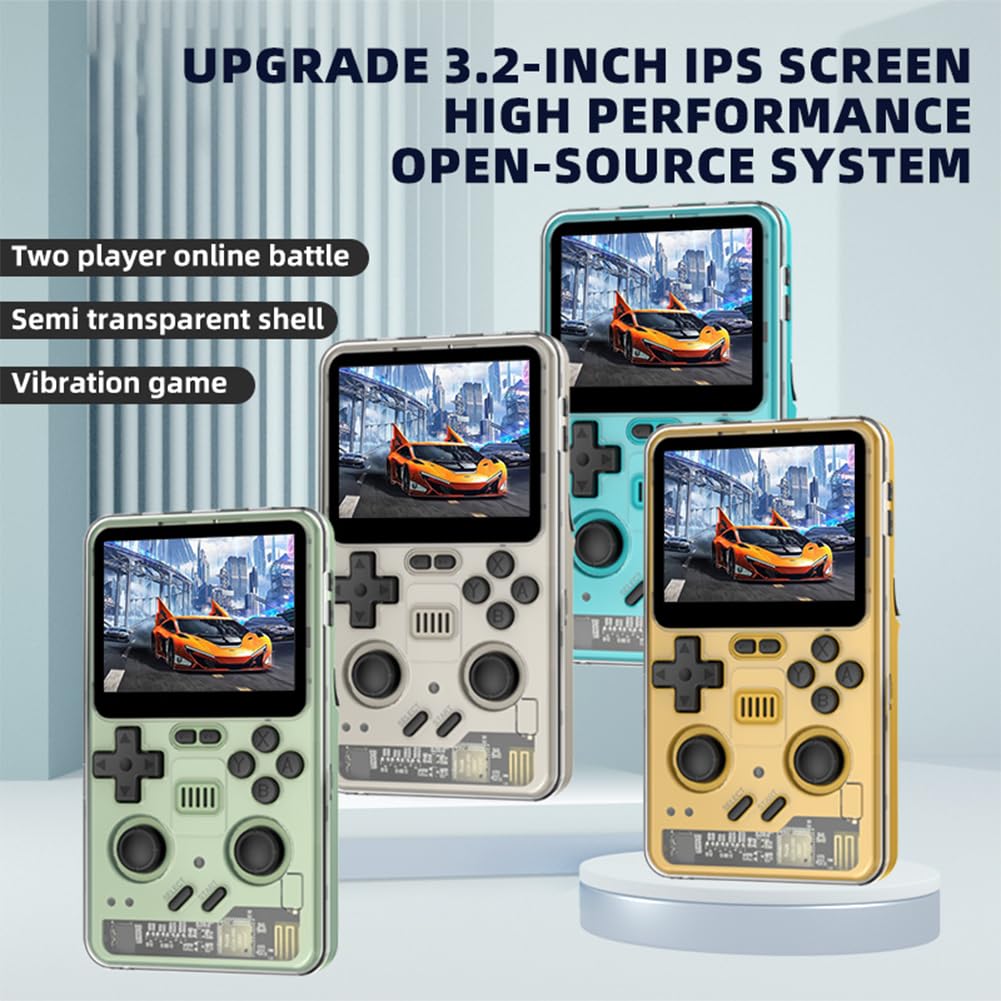 Powkiddy RGB20 Pro Handheld Retro Game Console, Vivid 3.2’’ IPS Screen, Powerful Quad-Core Processor, Dual TF Card Support, Long-Lasting 5000mAh Battery, Classic Gaming Experience (Green 128GB)