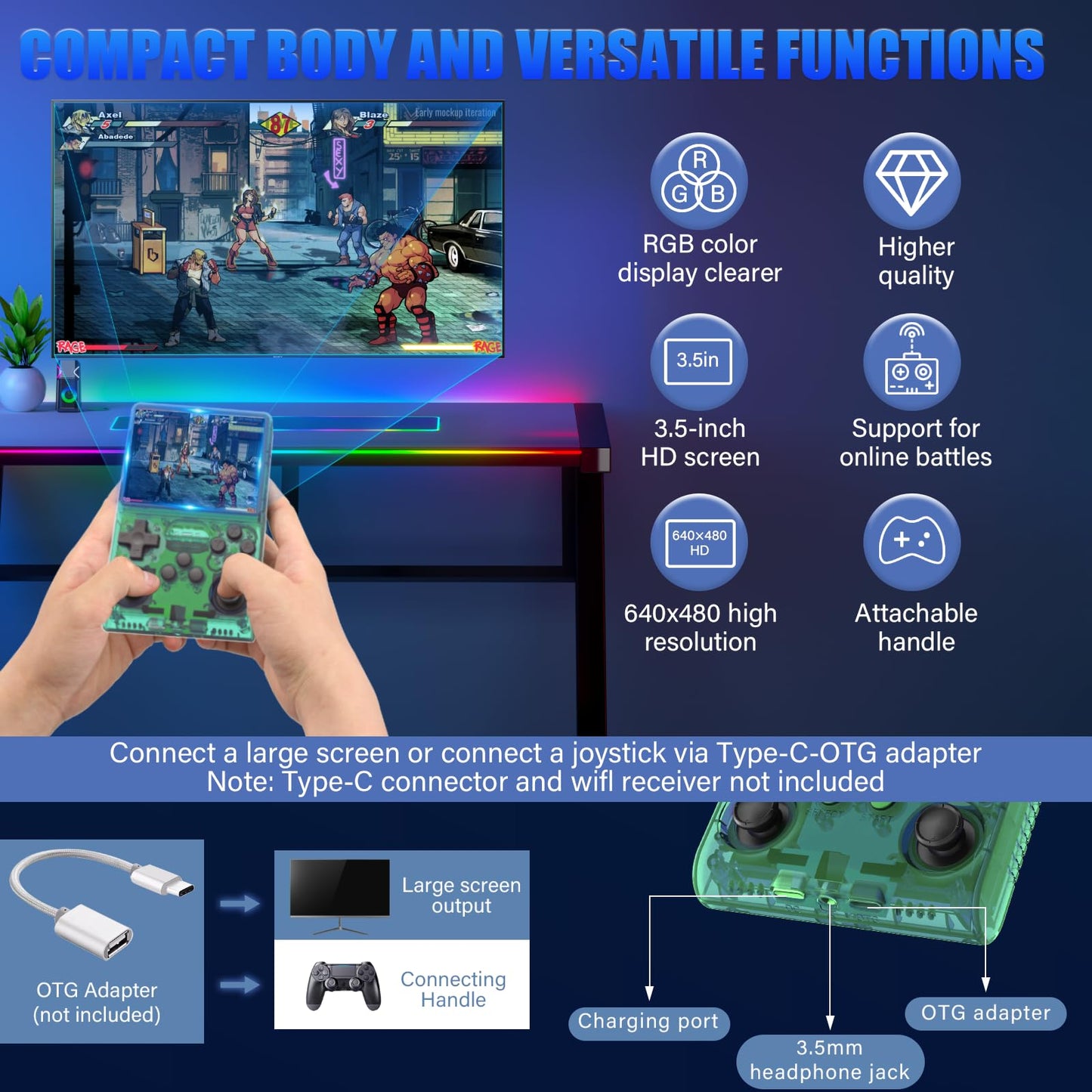 30000 Games in 1Handheld Game Console,3.5-Inch IPS Screen Retro Gaming Console,30000 Classic Games, 3800mAh,20+Mainstream Emulator,Built-in 256G TF Card, Support HDMI and TV Output