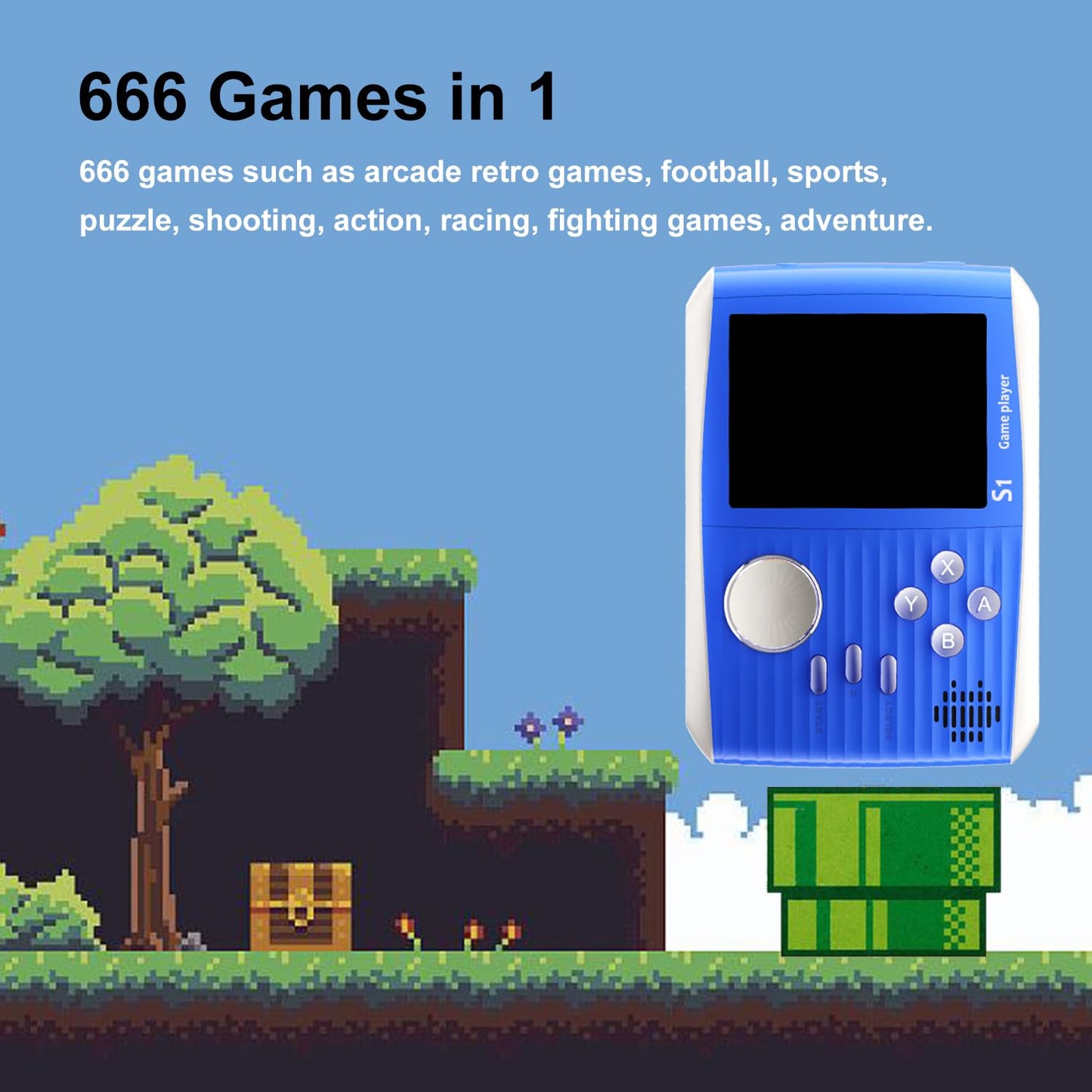 Retro Game Console Handheld, Mini Handheld Game Console for Kids with 666 Classic Retro Games, 1020mAh Rechargeable Battery, 3 Inch Screen Gameboy, Birthday Game Toy for Boy Girl (Blue)