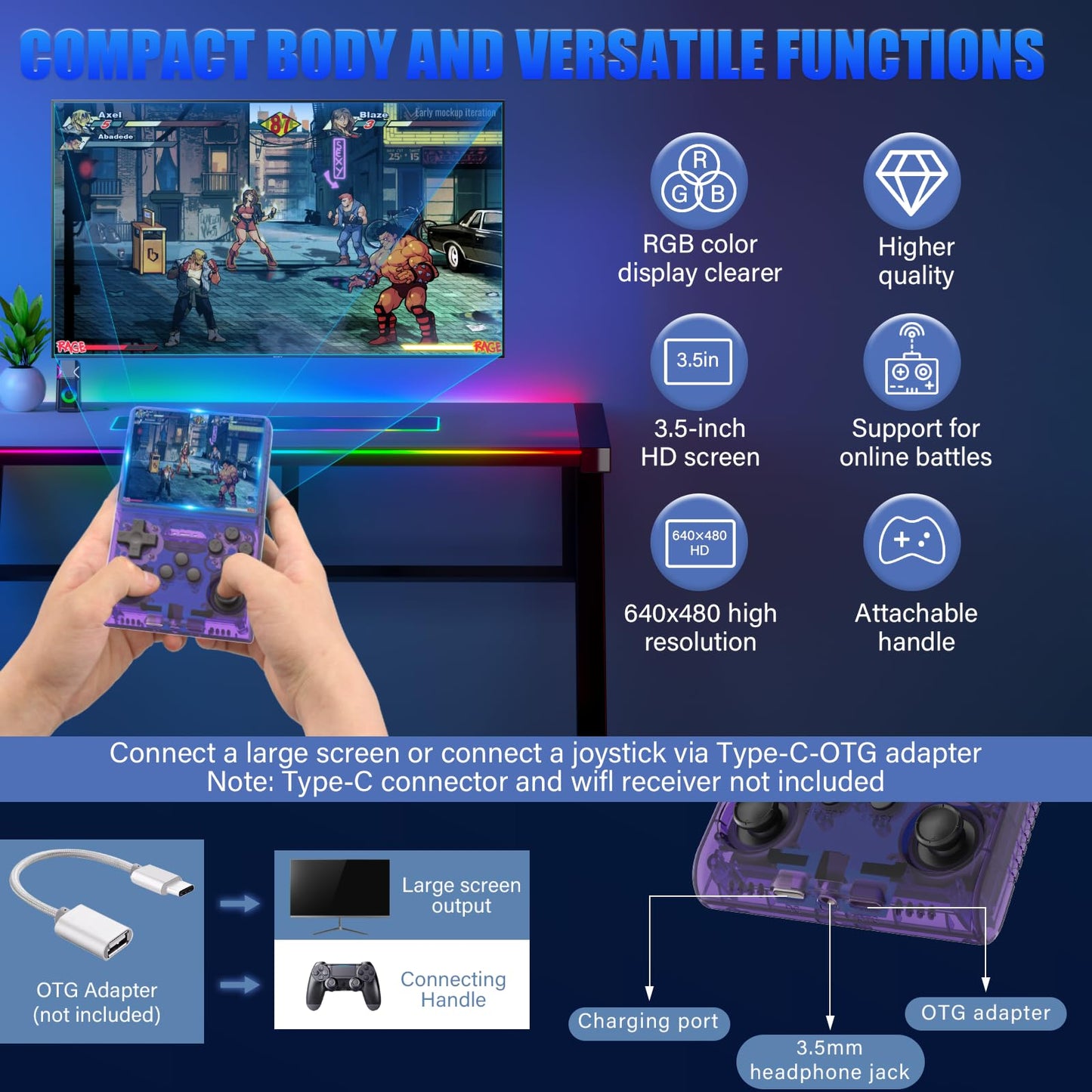 30000 Games in 1Handheld Game Console,3.5-Inch IPS Screen Retro Gaming Console,30000 Classic Games, 3800mAh,20+Mainstream Emulator,Built-in 256G TF Card, Support HDMI and TV Output