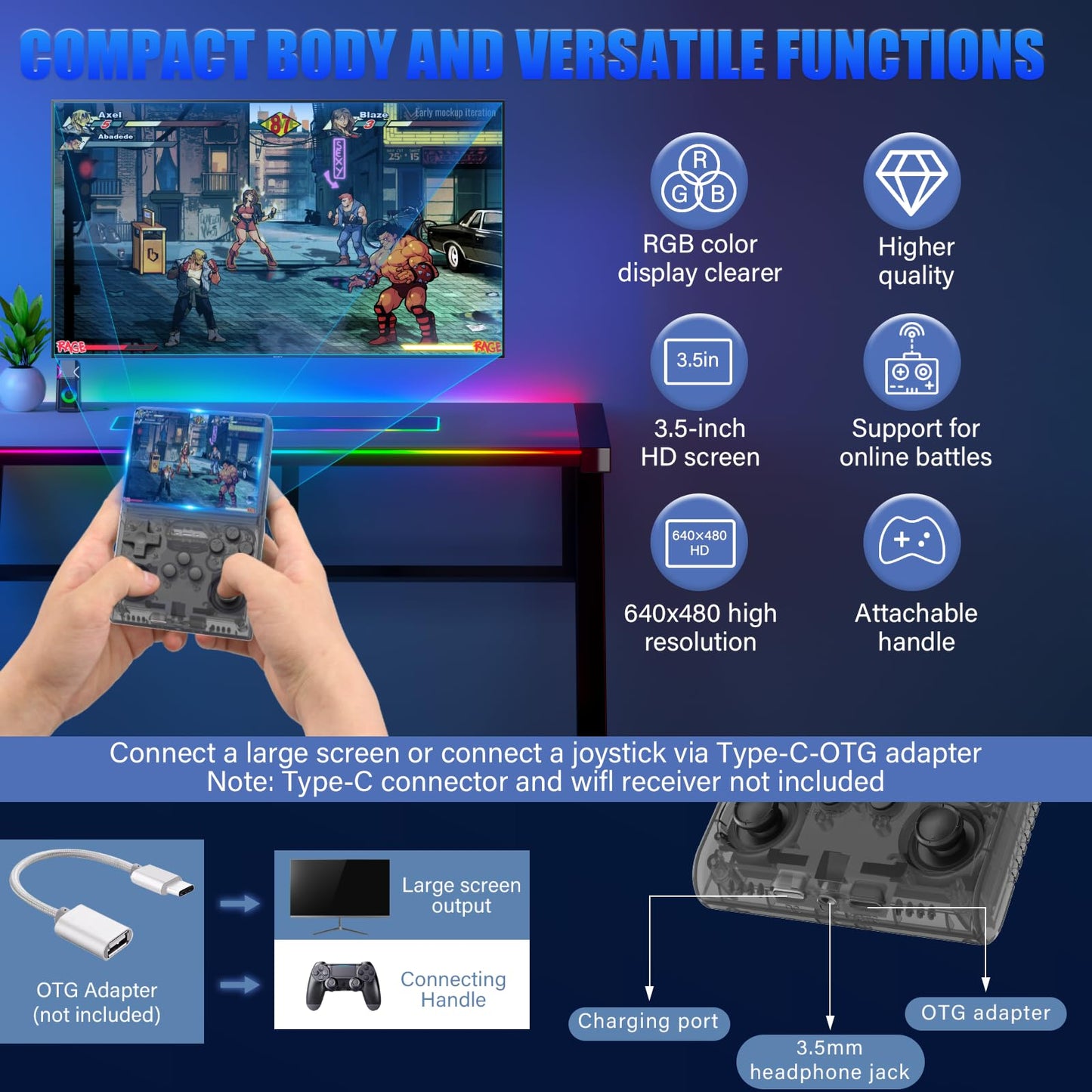 30000 Games in 1Handheld Game Console,3.5-Inch IPS Screen Retro Gaming Console,30000 Classic Games, 3800mAh,20+Mainstream Emulator,Built-in 256G TF Card, Support HDMI and TV Output