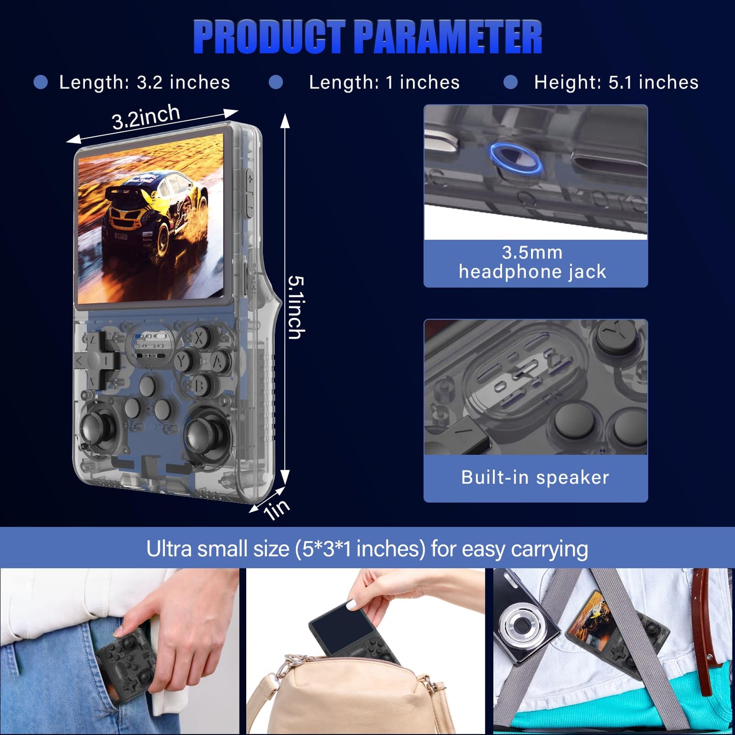 30000 Games in 1Handheld Game Console,3.5-Inch IPS Screen Retro Gaming Console,30000 Classic Games, 3800mAh,20+Mainstream Emulator,Built-in 256G TF Card, Support HDMI and TV Output
