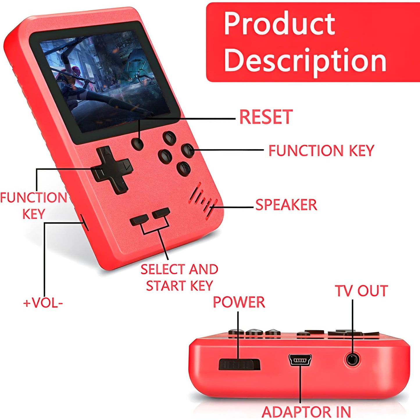 Handheld Game Console, Retro Game Console with 400 Classic FC Games 3.0 Inch Screen 1200mAh Rechargeable Battery Portable Game Console Support TV Connection & 2 Players for Kids Adults