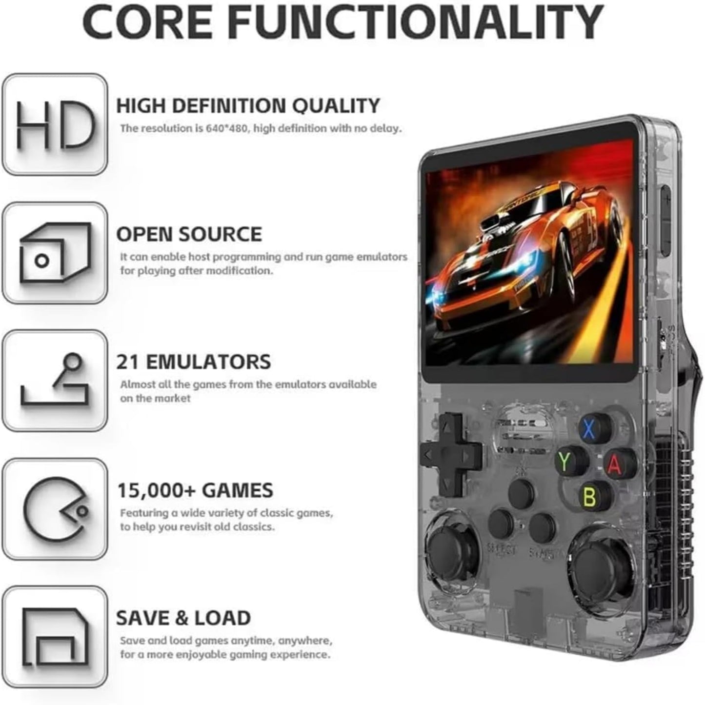R36S Handheld Game Console, R36S Retro Handheld Game Console, 3.5-inch Retro Handheld, with 64G Built-in 15000+ Classic Games, Game Consoles (Black 64G)