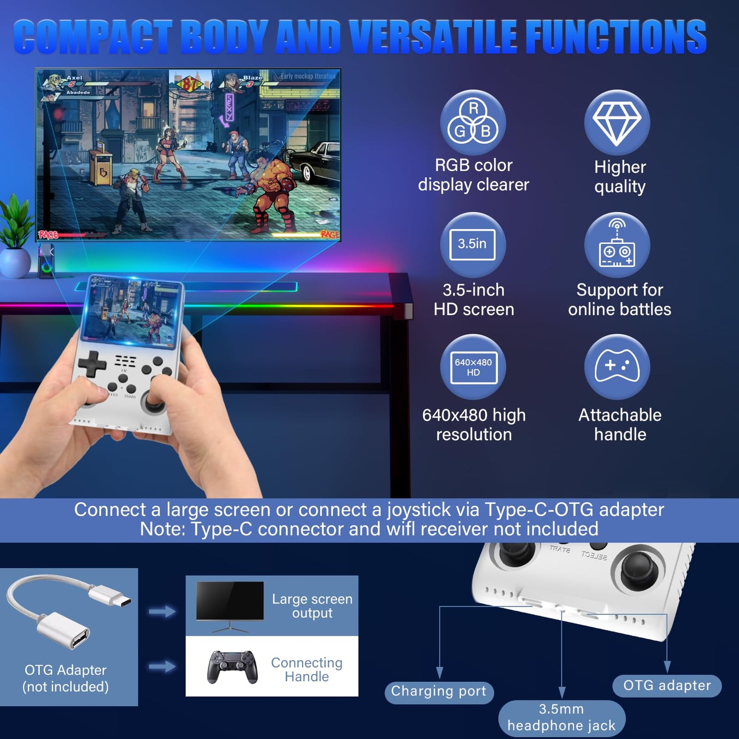 30000 Games in 1Handheld Game Console,3.5-Inch IPS Screen Retro Gaming Console,30000 Classic Games, 3800mAh,20+Mainstream Emulator,Built-in 256G TF Card, Support HDMI and TV Output