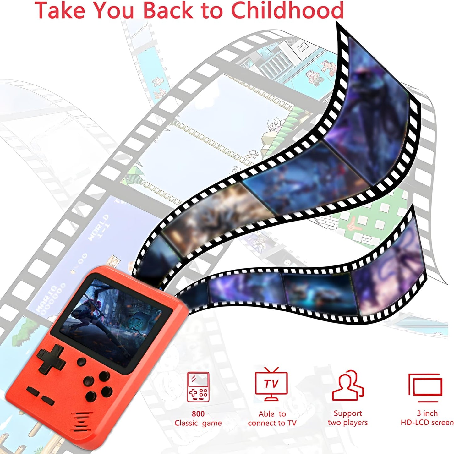 Handheld Game Console, Retro Game Console with 400 Classic FC Games 3.0 Inch Screen 1200mAh Rechargeable Battery Portable Game Console Support TV Connection & 2 Players for Kids Adults