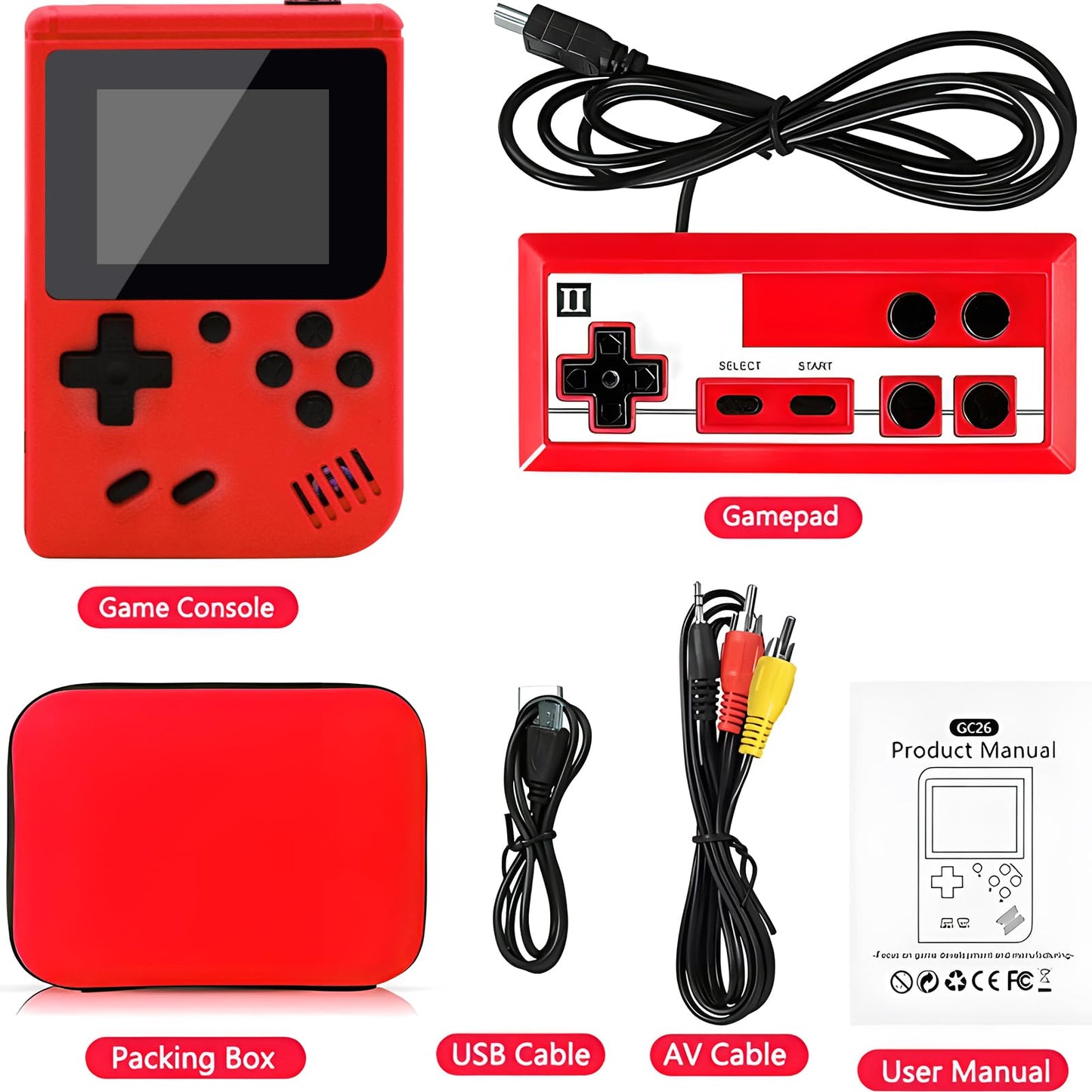 Handheld Game Console, Retro Game Console with 400 Classic FC Games 3.0 Inch Screen 1200mAh Rechargeable Battery Portable Game Console Support TV Connection & 2 Players for Kids Adults