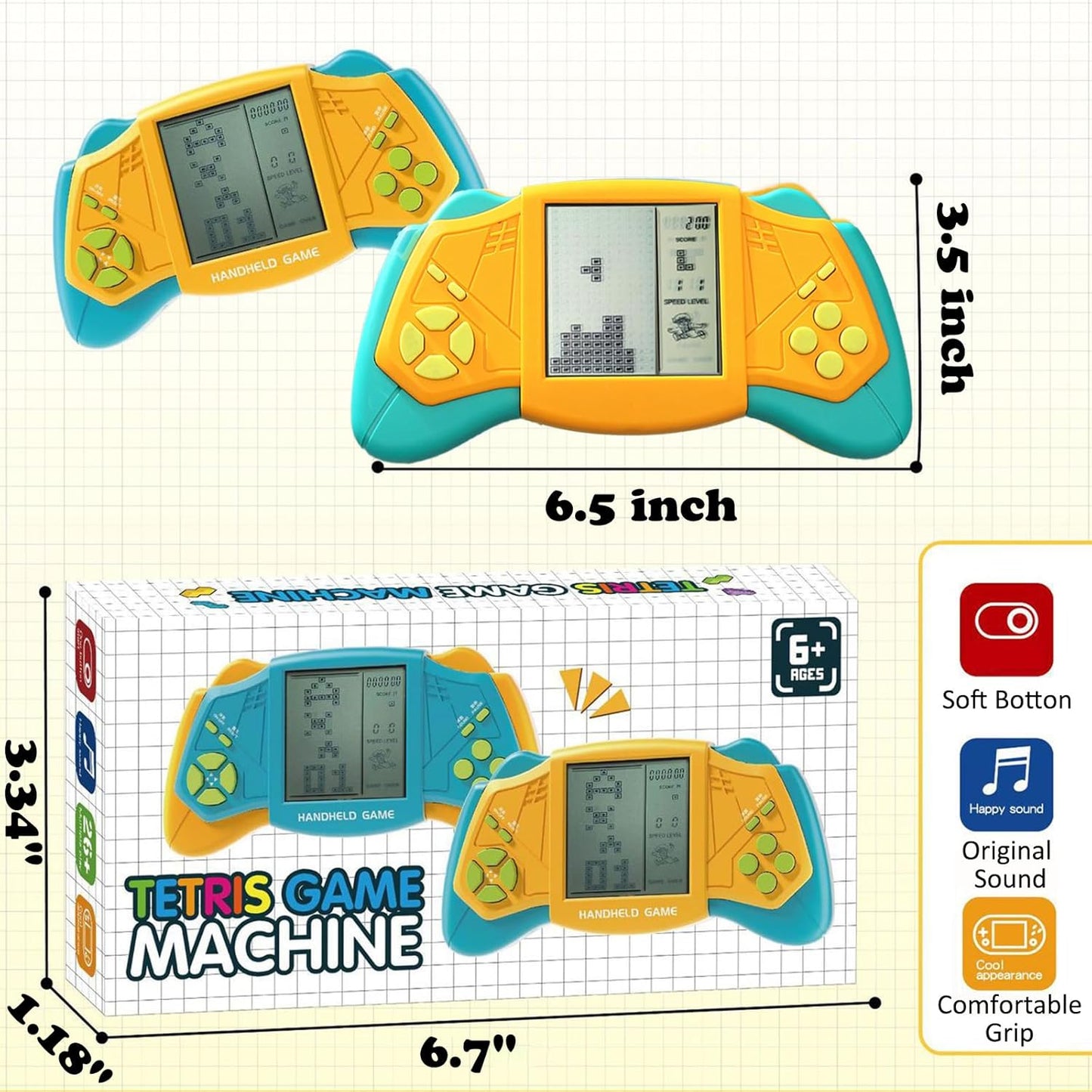 Retro Brick Game Console, 3.5 in Large Screen Building Block Game Console with 23 Classic Games, Portable Handheld Game Console 99 Difficulty Classic Brick, Tank, Brick Breaker, Casual Games