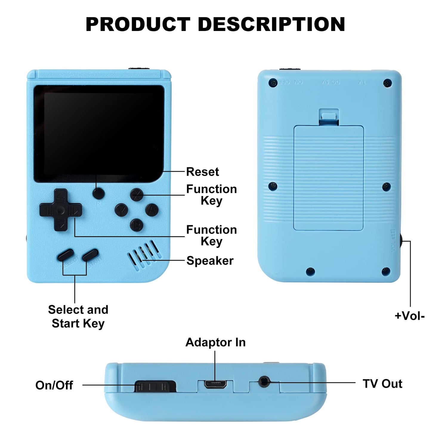 Retro Game Console for Boy, Handheld Games Consoles with 500 Classical Nostalgic Games 3.0 Inch Retro Mini Game Player Support TV & 2 Player 1020mah HD LCD Game Console Boy(White)