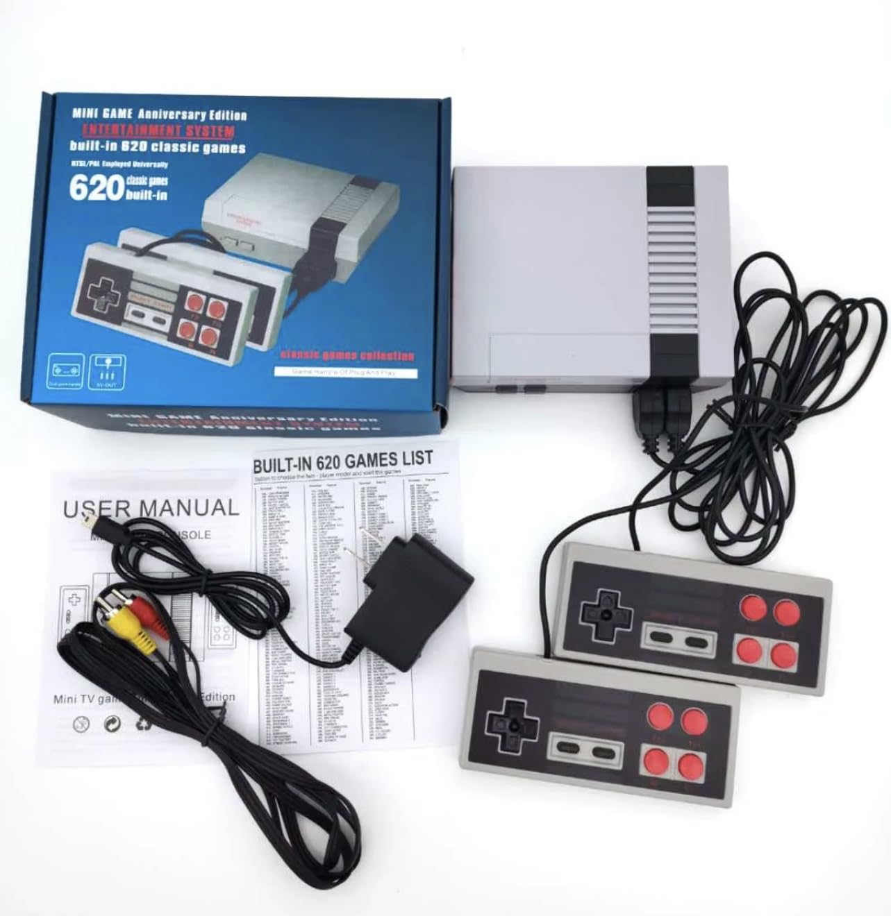 Retro Gaming Classic Mini Video Game Console - Built-in 620 Games with 2 Controllers Handheld Games for Kids & Adults, AV Output 8-Bit Game System, Nostalgia Gifts - preloaded Game Console
