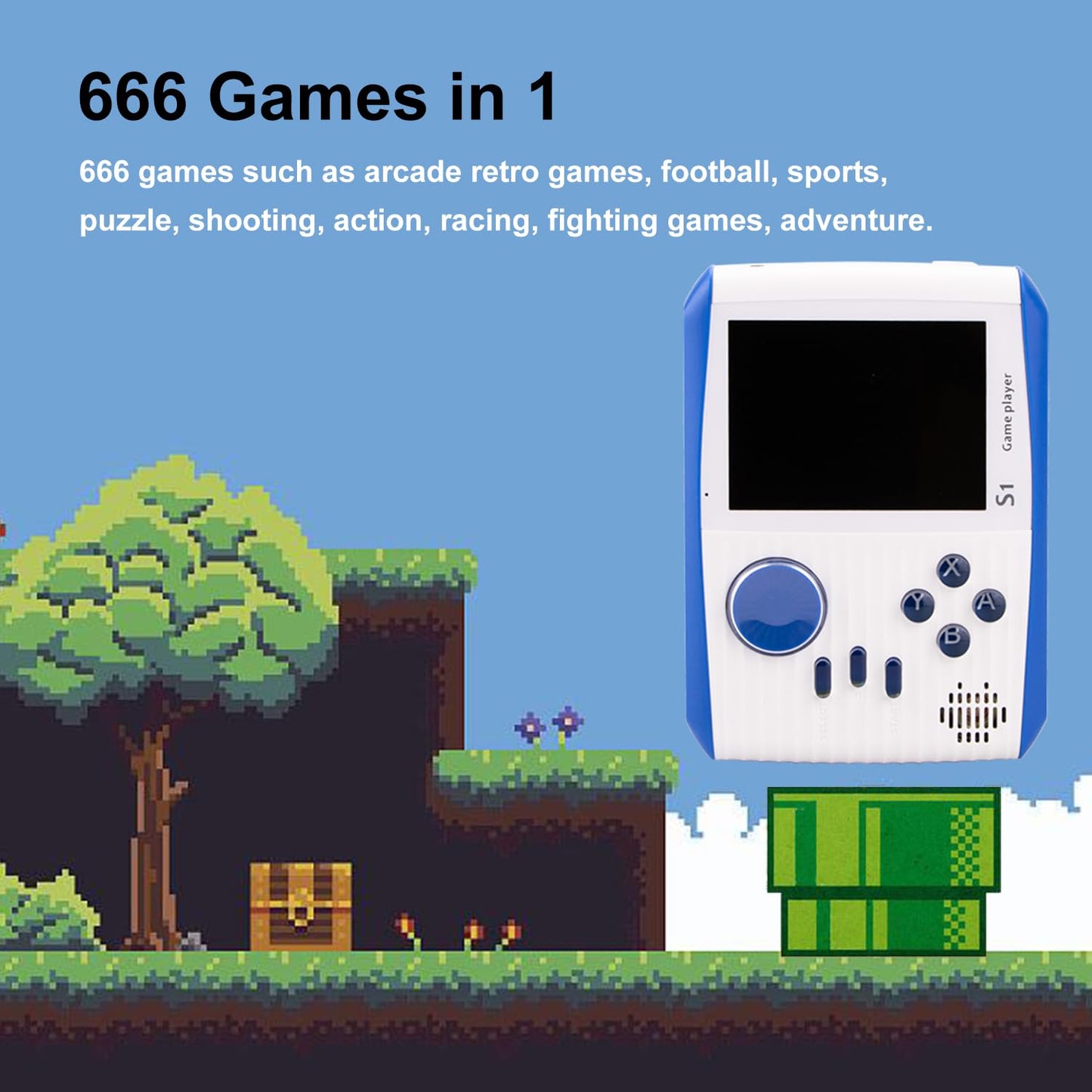 Retro Game Console Handheld, Mini Handheld Game Console for Kids with 666 Classic Retro Games, 1020mAh Rechargeable Battery, 3 Inch Screen Gameboy, Birthday Game Toy for Boy Girl (Blue)