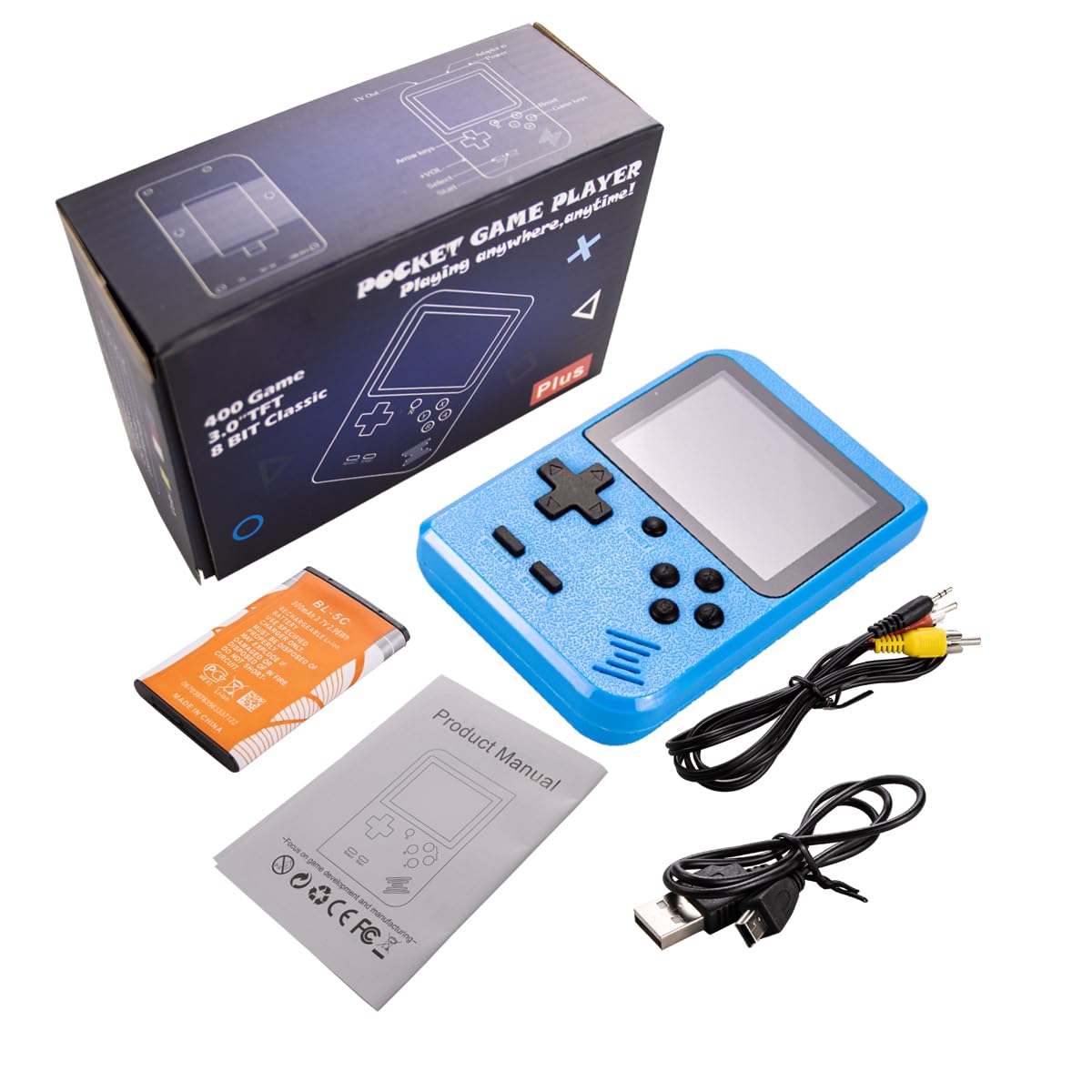 Handheld Game Console with 400 Classical FC Game Console Support for Connecting TV Presents (Blue)
