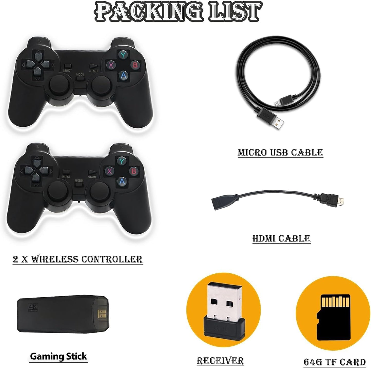 ZeroStory Upgrade Wireless Retro Game Console Stick, Retro Video Game Console Stick Built in 20000+ Games with 15 Emulators, 4K HDMI Output with 2 2.4G Wireless Controllers (64GB Memory Card)