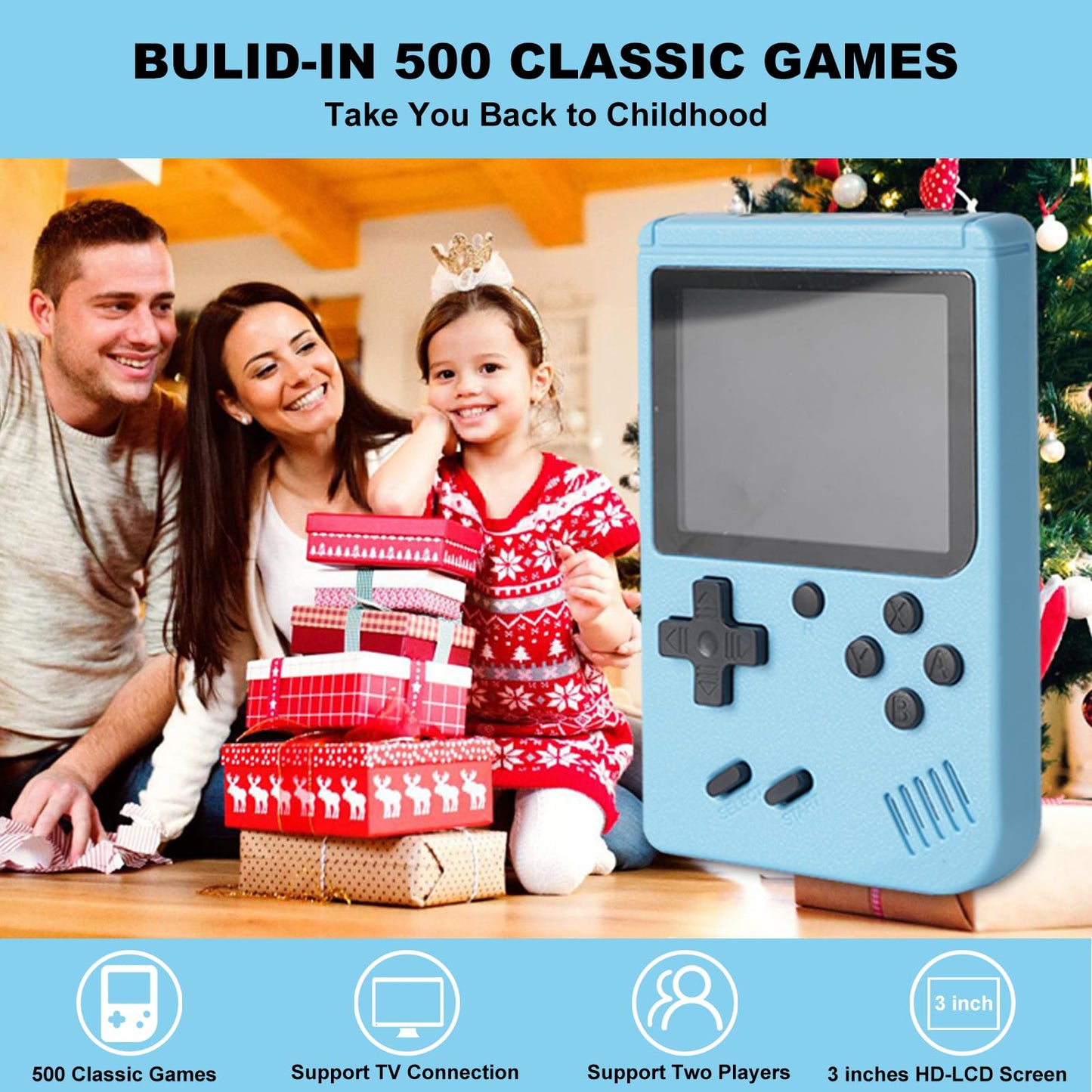 Retro Game Console for Boy, Handheld Games Consoles with 500 Classical Nostalgic Games 3.0 Inch Retro Mini Game Player Support TV & 2 Player 1020mah HD LCD Game Console Boy(White)