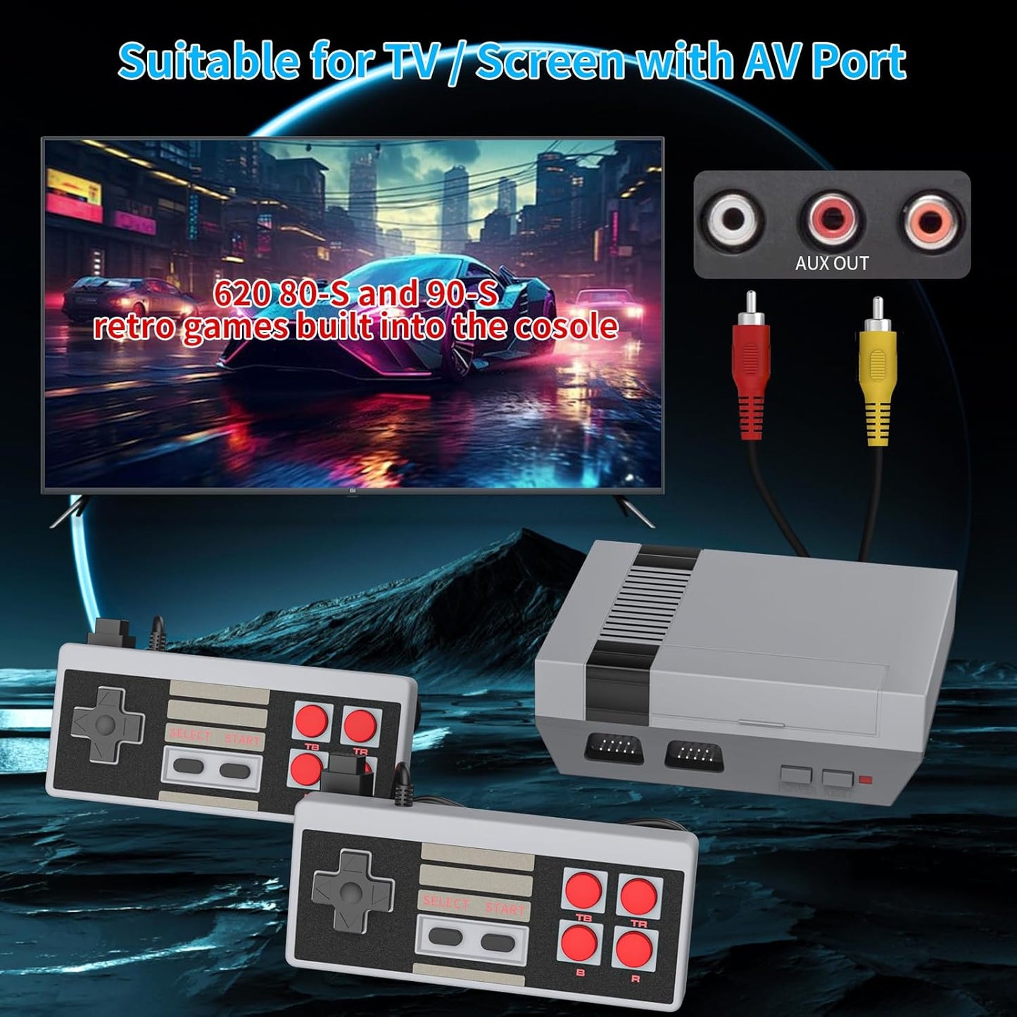 weiyuii Retro Game Console, AV Output Classic Mini Video Game Consoles Built-in with 620 Games Dual Players Mode Console with 2 Controllers Handheld Games for Kids & Adults for Christmas Birthday