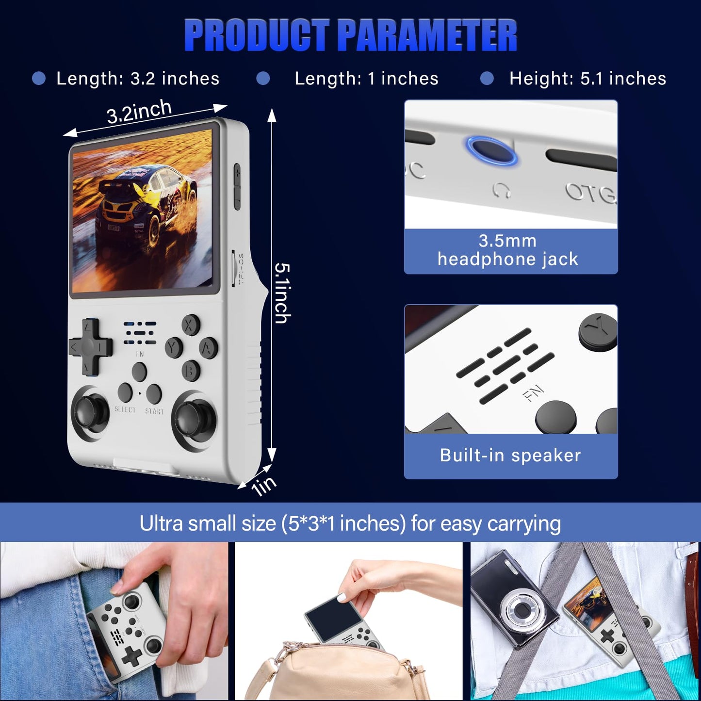 30000 Games in 1Handheld Game Console,3.5-Inch IPS Screen Retro Gaming Console,30000 Classic Games, 3800mAh,20＋Mainstream Emulator,Built-in 256G TF Card, Support HDMI and TV Output