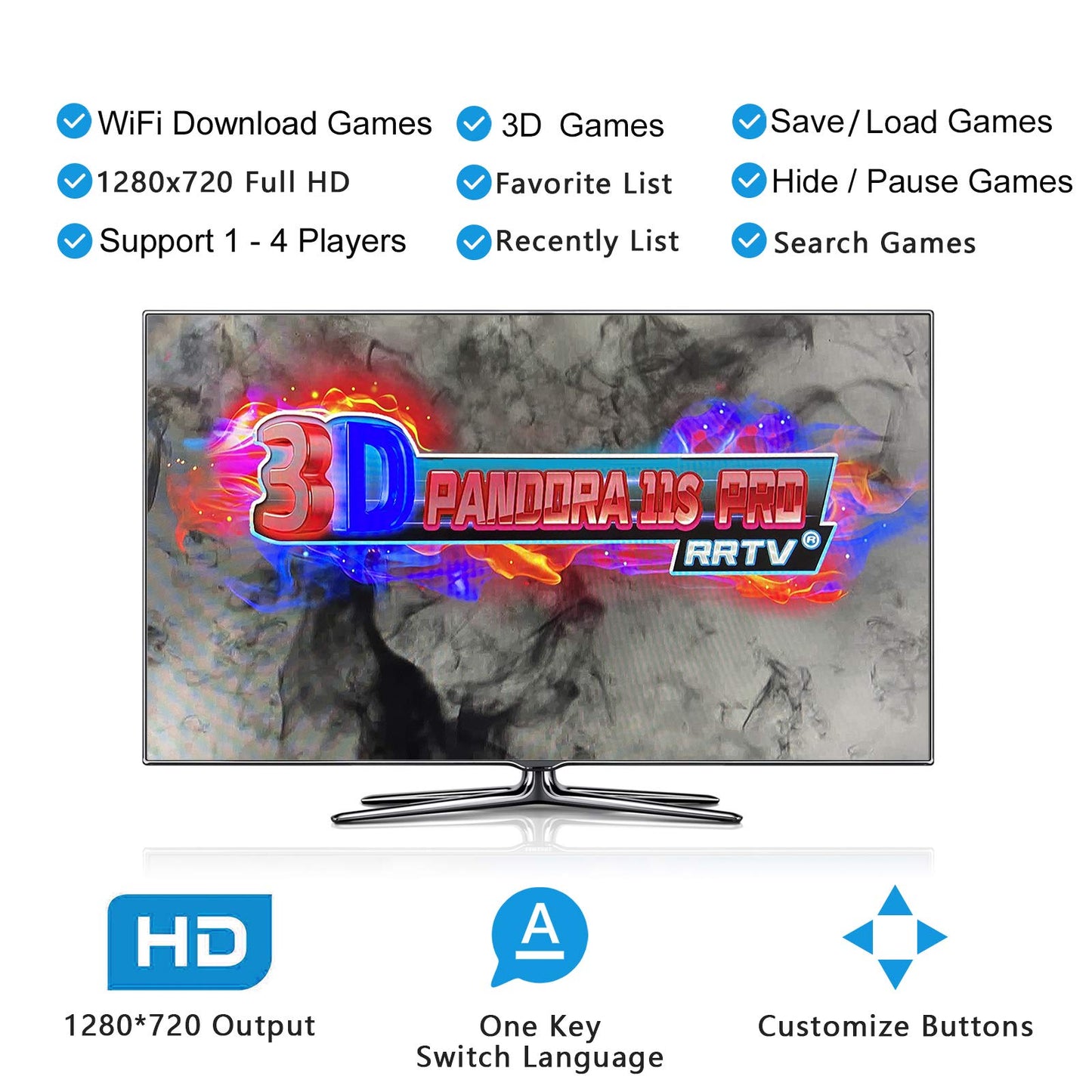 10000 in 1 Arcade Game Console Pandoras 18S WiFi Function Game Machine for PC & Projector & TV, 2-4 Players, 1280X720, 3D Games, Search/Hide/Save/Load/Pause Games, Favorite List