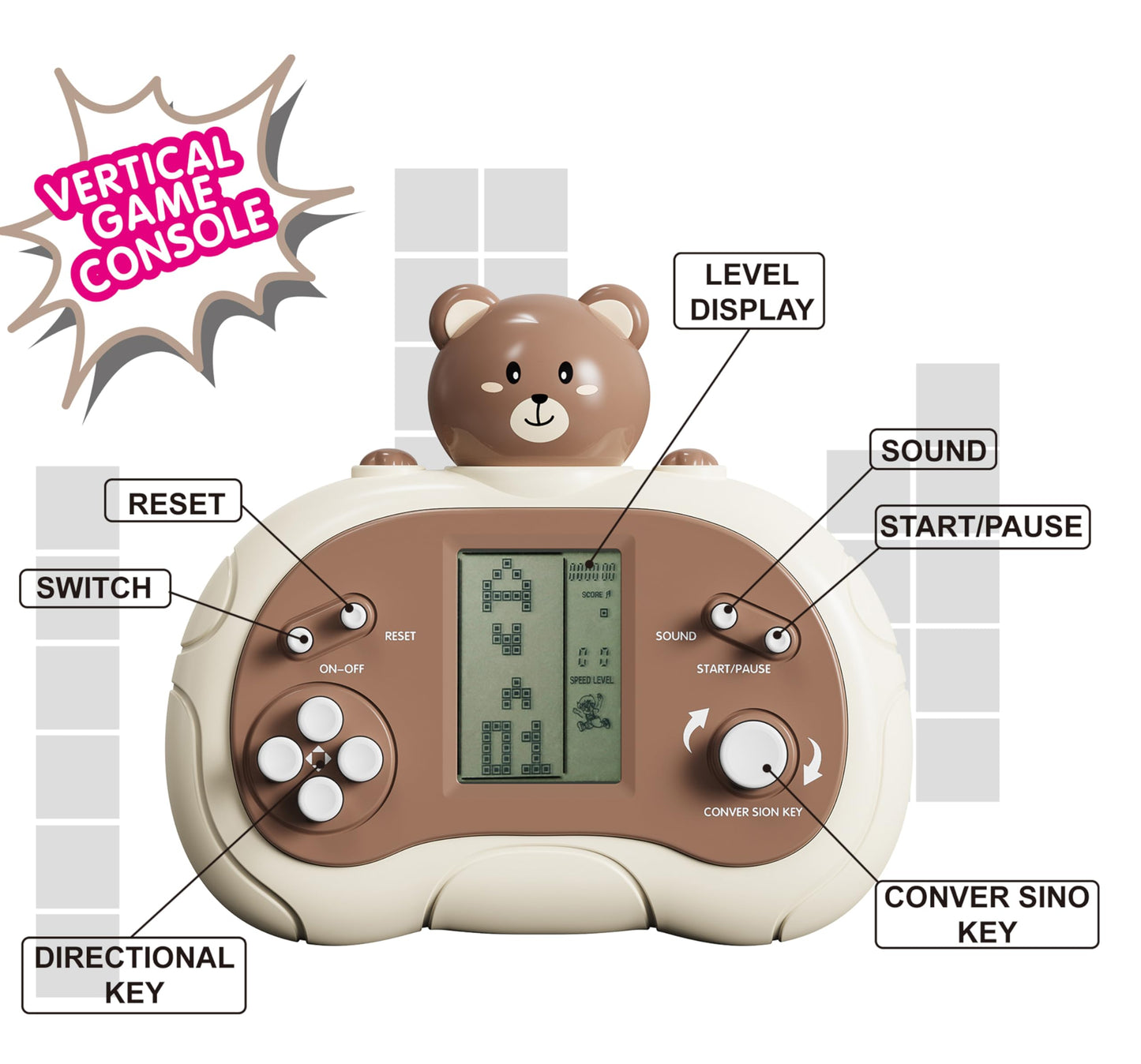 Upgraded Handheld Game Console for Kids - Newest Classic Retro Block Game Console Toy with LCD Screen - Portable Video Game Console Toys - Birthday, for Boys Girls (Spaceman)