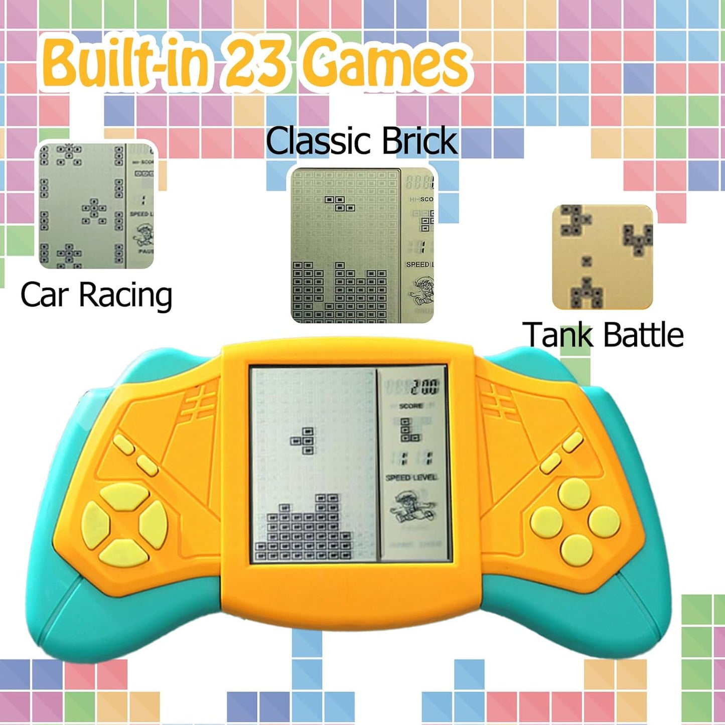 Retro Brick Game Console, 3.5 in Large Screen Building Block Game Console with 23 Classic Games, Portable Handheld Game Console 99 Difficulty Classic Brick, Tank, Brick Breaker, Casual Games