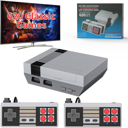 Vergissm Retro Game Console, Built-in 620 Classic Edition Games, Mini Video Game Console AV Output and Dual Game Controllers, Classic Game Console for Kids/Adults, Nostalgia Gifts for Christmas