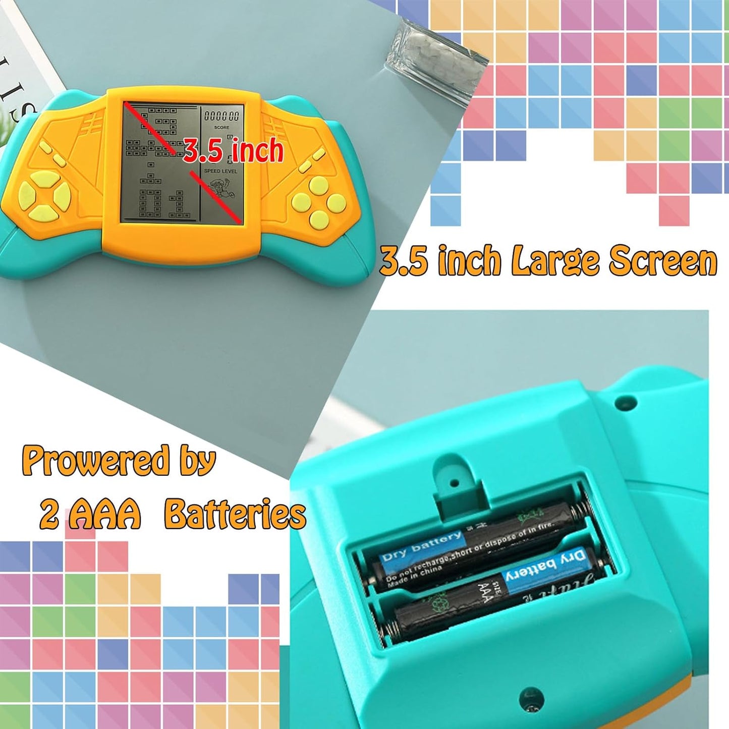 Retro Brick Game Console, 3.5 in Large Screen Building Block Game Console with 23 Classic Games, Portable Handheld Game Console 99 Difficulty Classic Brick, Tank, Brick Breaker, Casual Games