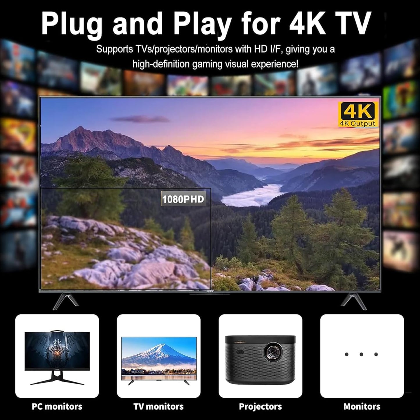 ZeroStory Upgrade Wireless Retro Game Console Stick, Retro Video Game Console Stick Built in 20000+ Games with 15 Emulators, 4K HDMI Output with 2 2.4G Wireless Controllers (64GB Memory Card)