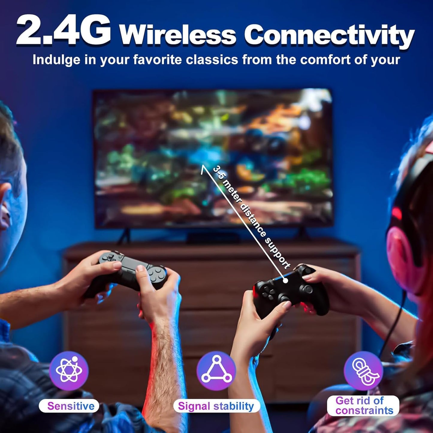 Wireless Retro Game Console Stick, Retro Game Stick 4K HDMI Output, Plug Play TV Video Gaming Stick with 20000+ Games Built-in, 2 2.4G Wireless Controllers, for Kids