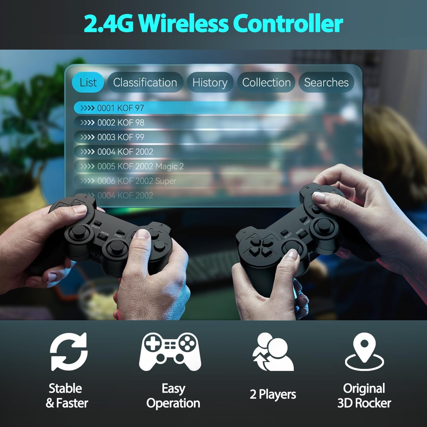 Wireless Retro Game Console Stick Built-in 20000+ Classic Games, 4K HDMI Output Nostalgia Plug & Play Retro Video Gaming Stick with 15 Emulators and Dual 2.4G Wireless Controller（64GB Memory Card）