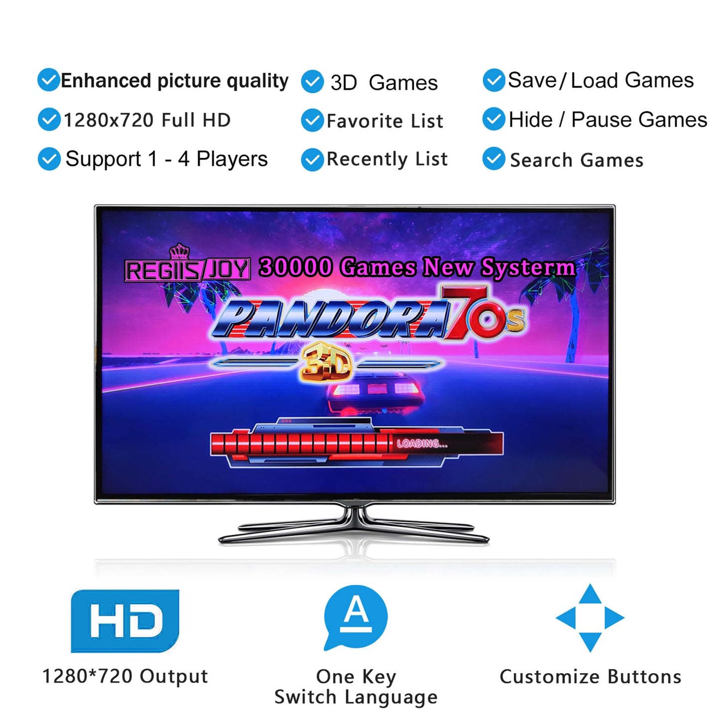 10000 in 1 Arcade Game Console Pandoras 18S WiFi Function Game Machine for PC & Projector & TV, 2-4 Players, 1280X720, 3D Games, Search/Hide/Save/Load/Pause Games, Favorite List