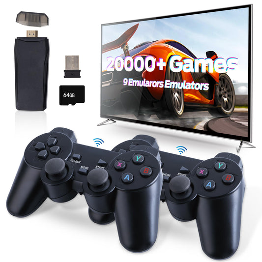Wireless Retro Game Console, Retro Gaming Console with Built-in 9 Emulators, 20000+Games, 4K HDMI Output, Dual 2.4GHz Wireless Controller, Plug and Play Video Game Console