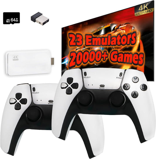 Retro Game Console, Plug and Play Video Game Console Built in 20000+ Games,23 Classic Emulators, 4K High Definition HDMI Output for TV with Dual Controllers