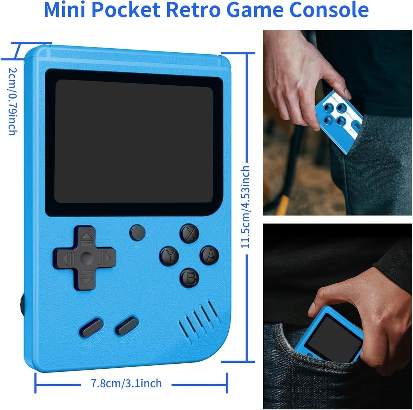 Retro Handheld Game Console, Portable Game Console with Storage Case, Retro Game Console with 800 Classic Games, Video Game Console Support TV Connection & 2 Players, Ideal as Gifts (Blue)