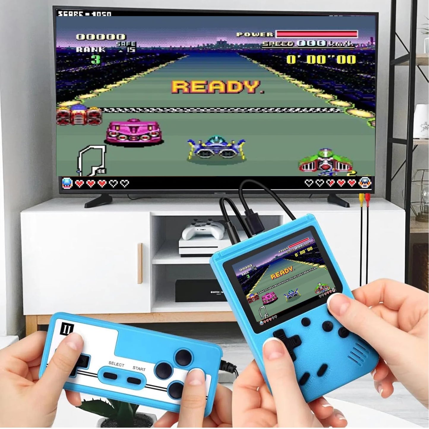 Retro Handheld Game Console, Portable Game Console with Storage Case, Retro Game Console with 800 Classic Games, Video Game Console Support TV Connection & 2 Players, Ideal as Gifts (Blue)