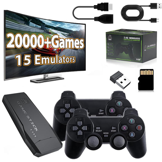Wireless Retro Game Console Stick, Retro Game Stick 4K HDMI Output, Plug Play TV Video Gaming Stick with 20000+ Games Built-in, 2 2.4G Wireless Controllers, for Kids