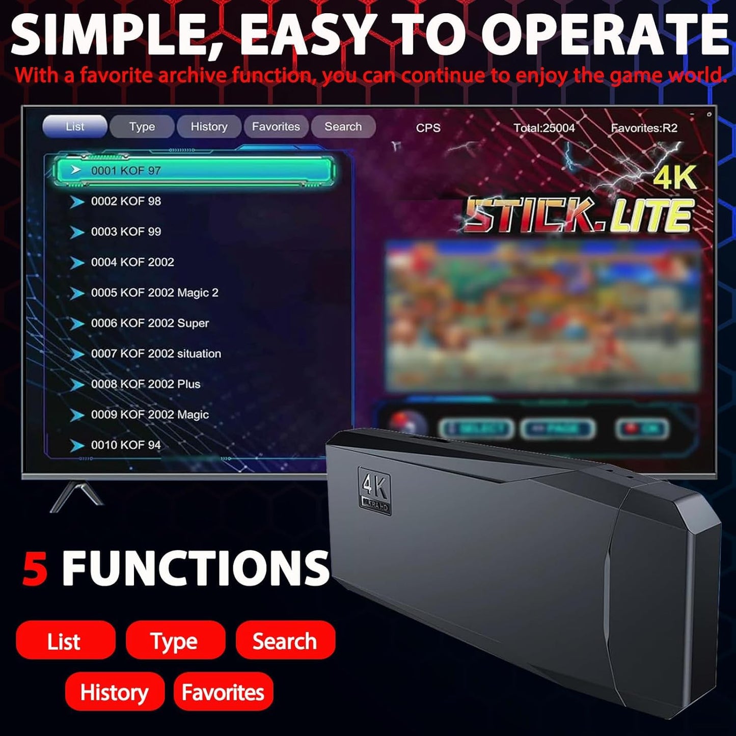 ZeroStory Upgrade Wireless Retro Game Console Stick, Retro Video Game Console Stick Built in 20000+ Games with 15 Emulators, 4K HDMI Output with 2 2.4G Wireless Controllers (64GB Memory Card)