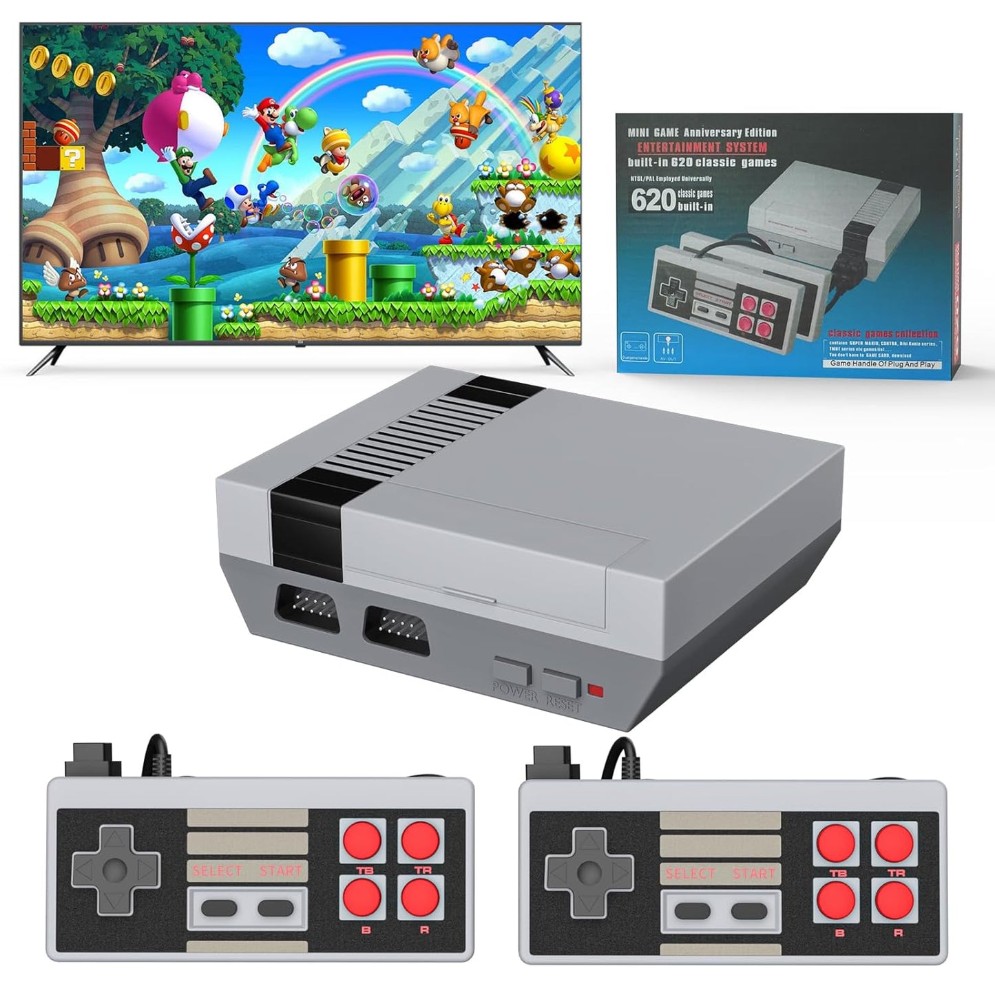 weiyuii Retro Game Console, AV Output Classic Mini Video Game Consoles Built-in with 620 Games Dual Players Mode Console with 2 Controllers Handheld Games for Kids & Adults for Christmas Birthday