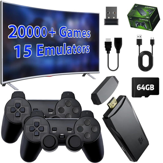 ZeroStory Upgrade Wireless Retro Game Console Stick, Retro Video Game Console Stick Built in 20000+ Games with 15 Emulators, 4K HDMI Output with 2 2.4G Wireless Controllers (64GB Memory Card)
