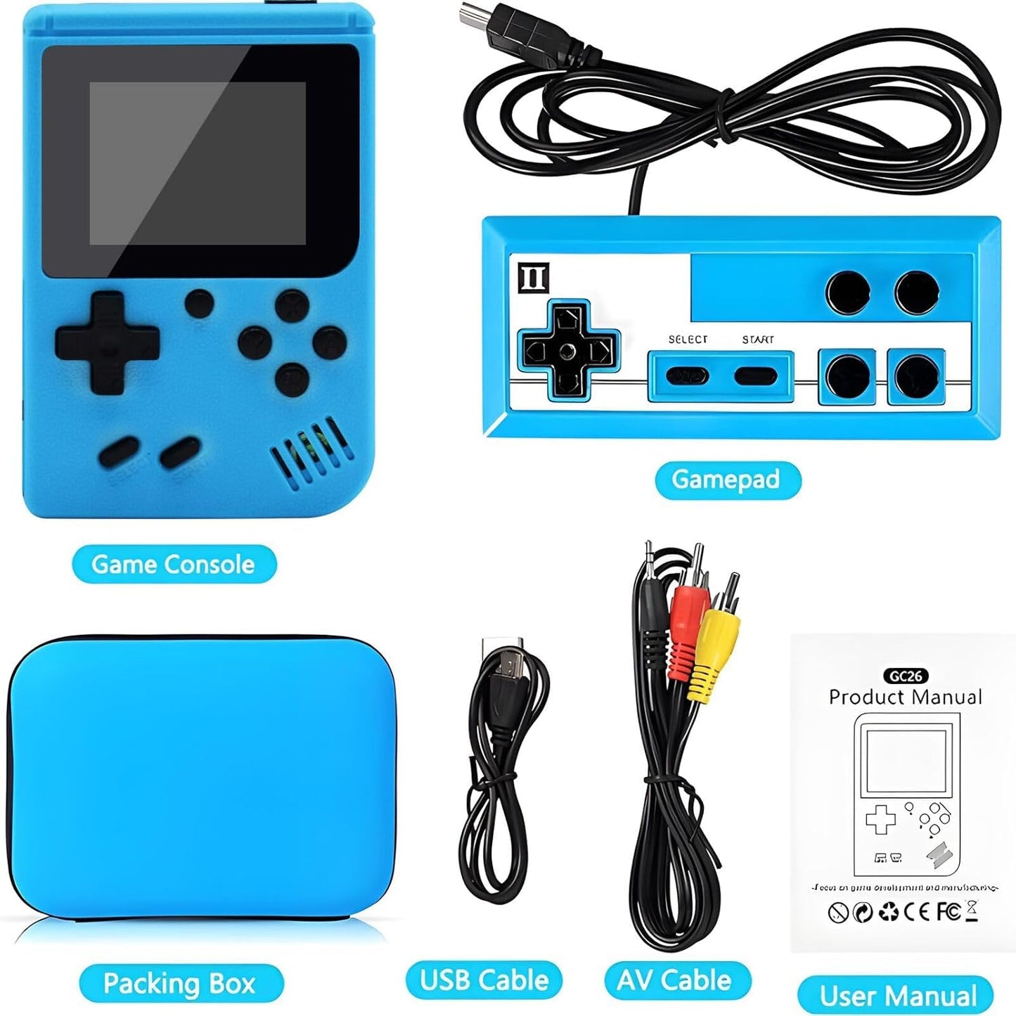 Retro Handheld Game Console, Portable Game Console with Storage Case, Retro Game Console with 800 Classic Games, Video Game Console Support TV Connection & 2 Players, Ideal as Gifts (Blue)