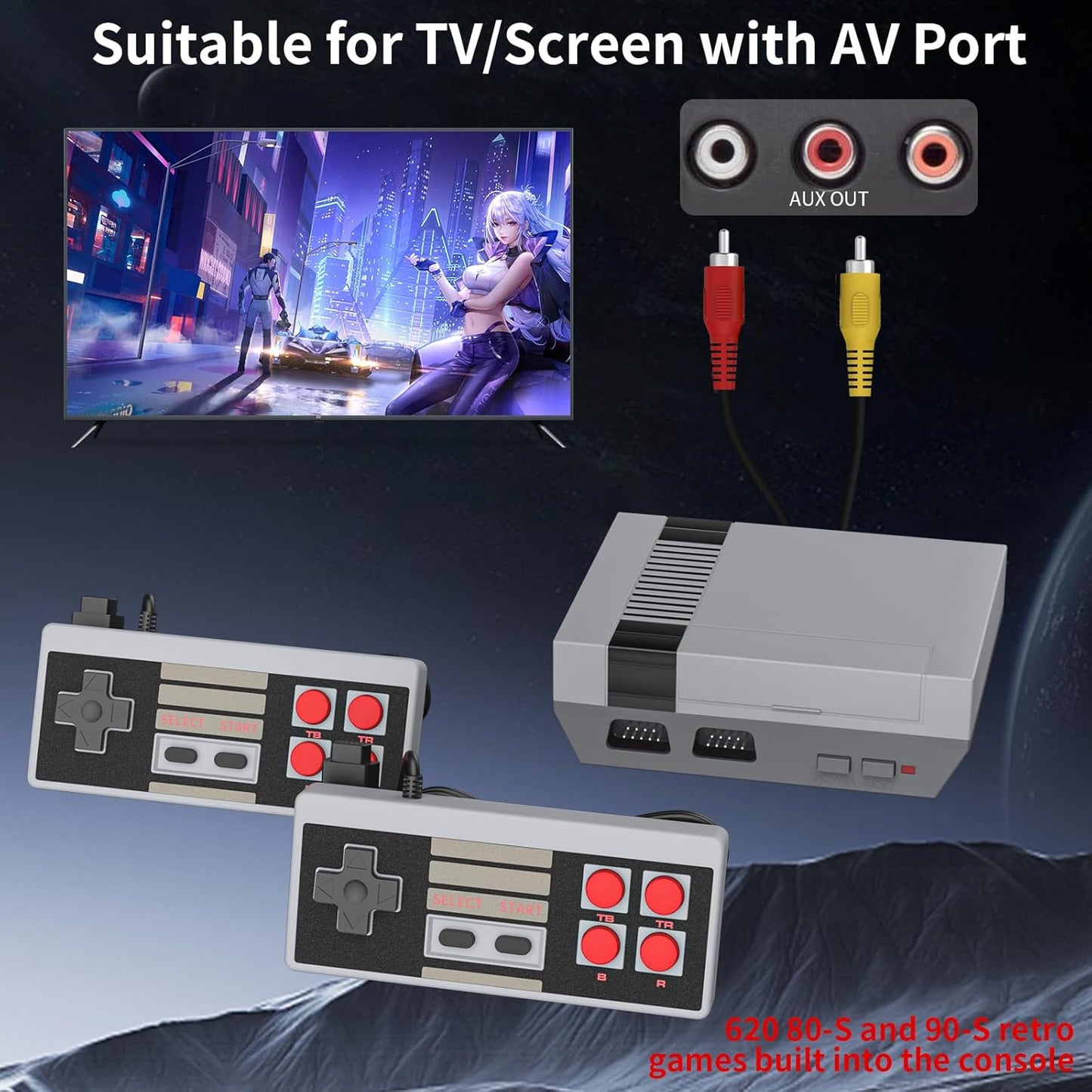 Vergissm Retro Game Console, Built-in 620 Classic Edition Games, Mini Video Game Console AV Output and Dual Game Controllers, Classic Game Console for Kids/Adults, Nostalgia Gifts for Christmas