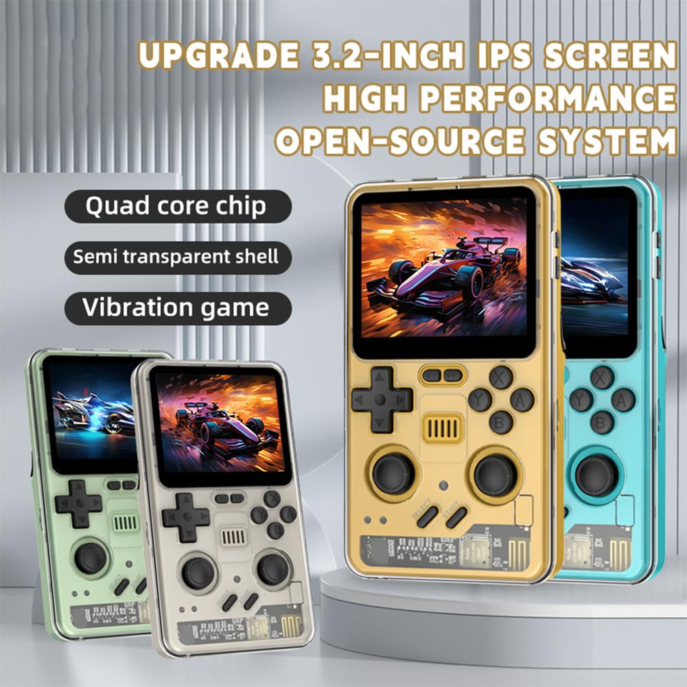 Powkiddy RGB20 Pro Handheld Retro Game Console, Vivid 3.2’’ IPS Screen, Powerful Quad-Core Processor, Dual TF Card Support, Long-Lasting 5000mAh Battery, Classic Gaming Experience (Green 128GB)