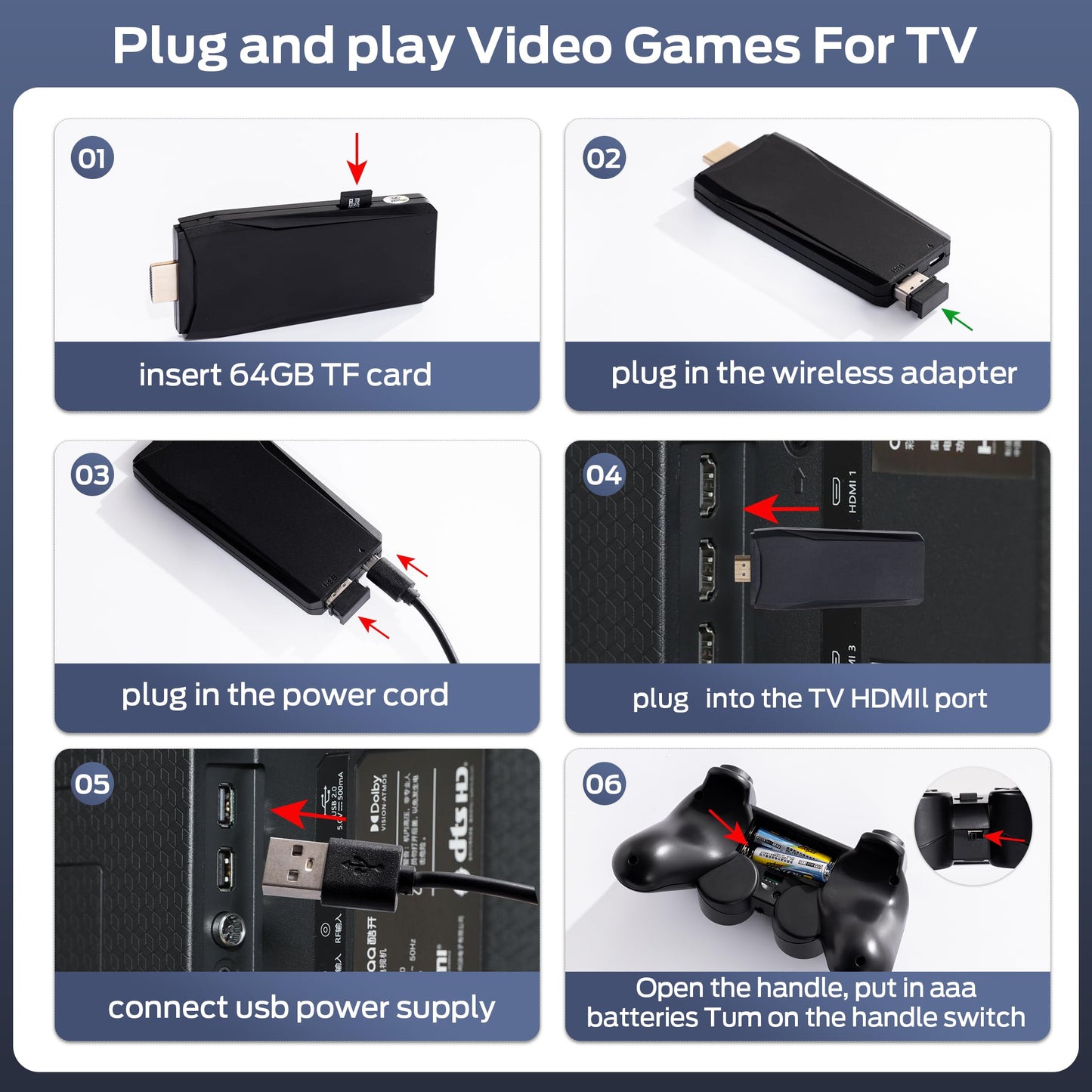 Wireless Retro Game Console, Retro Gaming Console with Built-in 9 Emulators, 20000+Games, 4K HDMI Output, Dual 2.4GHz Wireless Controller, Plug and Play Video Game Console