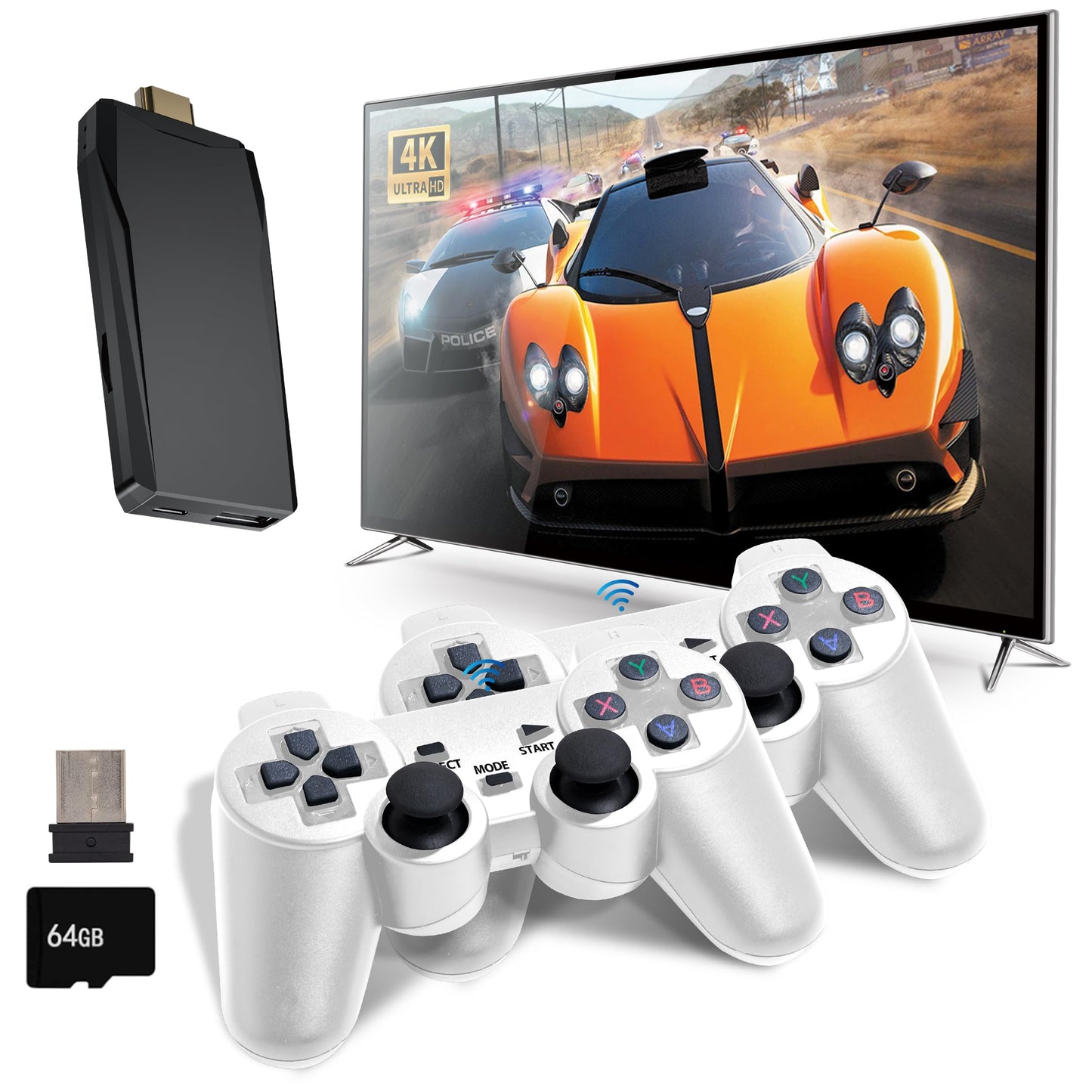 Wireless Retro Game Console, Retro Gaming Console with Built-in 9 Emulators, 20000+Games, 4K HDMI Output, Dual 2.4GHz Wireless Controller, Plug and Play Video Game Console