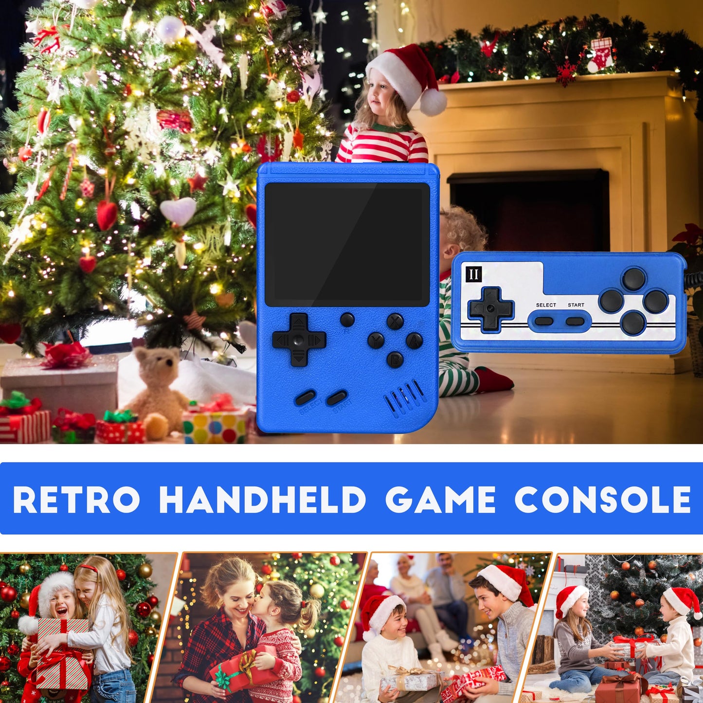 Retro Handheld Game Console,Portable Video Game Console with 500 Classic Games, 3.0 inches HD Screen, Support TV & Two Players Present for Kids & Adults Blue