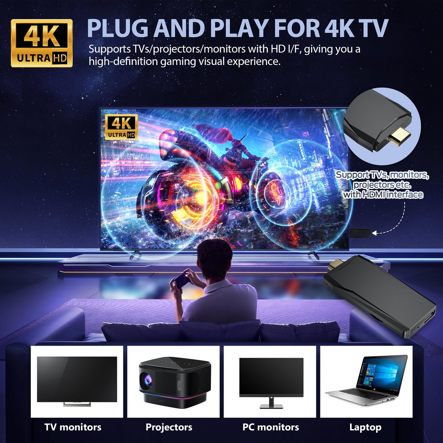 Wireless Retro Game Console, Retro Gaming Console with Built-in 9 Emulators, 20000+Games, 4K HDMI Output, Dual 2.4GHz Wireless Controller, Plug and Play Video Game Console